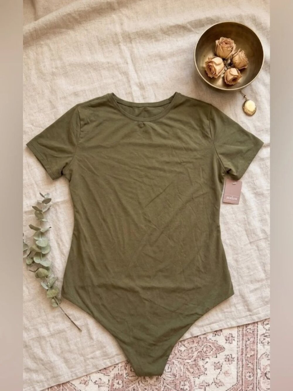 Auden Olive Green Bodysuit Soft Stretch Basic Women's Size XS NWT - Picture 10 of 11